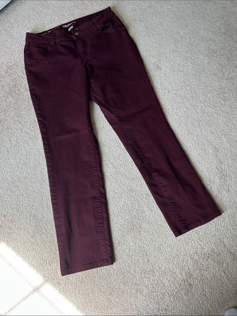 Westport Women’s Straight Leg Jeans in Wine, Size 14